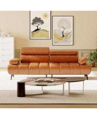 86" PU Faux Leather Futon Sofa Bed, 3-Seater Convertible Couch with 6-Position Adjustable Headrests, Split Design, for Living Room, Bedroom