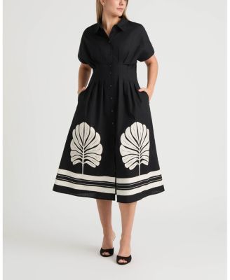 Women's Button Front Pleated Shirt Dress