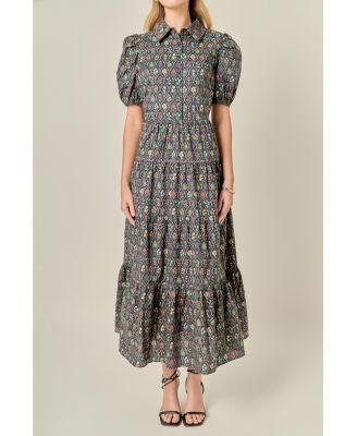 Women's Print Button Up Maxi Dress