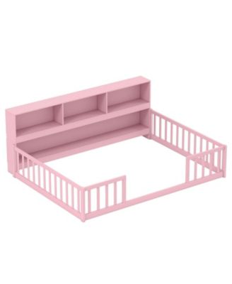 Full Size Montessori Floor Bed with Bookcase Storage