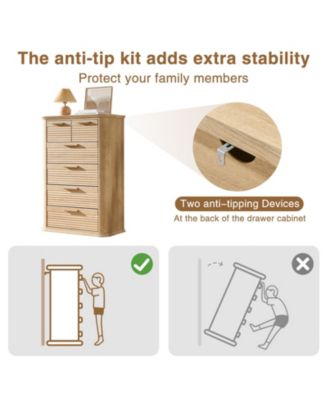 Modern 6 Drawer Dresser 45 Tall with Curved Profile Wood Fluted Chest for Bedroom Living Room Entryway