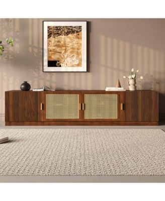 78" Cabinet TV Stand with Rattan Door Media Console