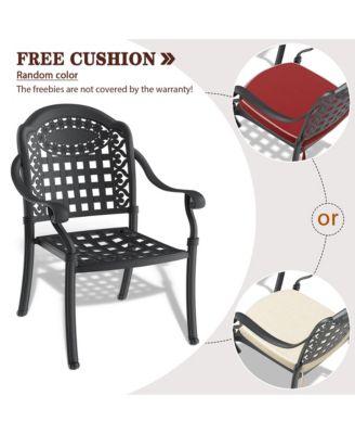 Cast Aluminum Patio Chairs Set of 2 Dining Chairs with Random Color Cushions