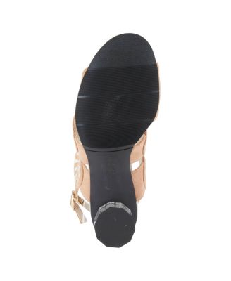 Women's Embroidery Pumps and Heels - Geometric Design, Adjustable Ankle Strap, Transparent Cylindrical Heel