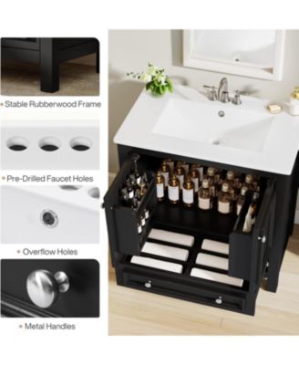 30" Modern Bathroom Vanity with Sink, Bathroom Sink Cabinet with 2 Doors and 1 Drawer, Solid Wooden Frame