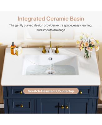 Modern Bathroom Vanity with Sink, Freestanding Vanity Cabinet with 3 Drawers, Storage Cabinet & Ceramic Undermount Basin