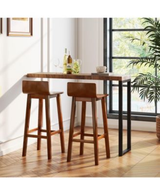 Set of 2 Wooden Bar Stools 29 Inch with Back and Seat