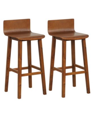 Set of 2 Wooden Bar Stools 29 Inch with Back and Seat