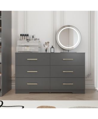 Large 6 Drawers Chest Dresser Table with Golden Handles Modern Storage for Bedroom Living Room
