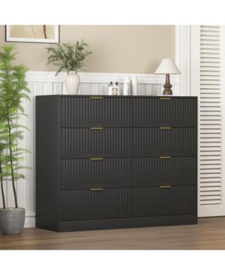 Modern 8 Drawer Dresser 47.2-Inch-Wide Wood with Gold Handles for Bedroom Living Room