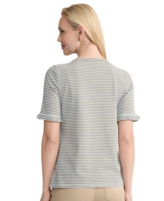 Women's Ruffle Elbow Sleeve Crewneck Top