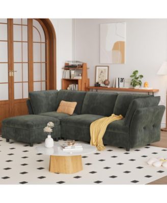 97" L Shape Sectional Couches for Living Room, 3 Seater Sectional Sofa with Movable Ottoman and Pillows