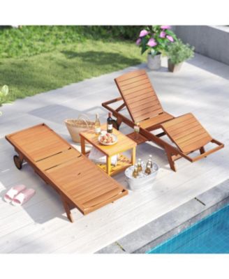 Wooden Outdoor Recliner Chair with Wheels and Backrest