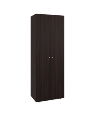 Home 2 Doors Closet System Armoire Hanging Rod Storage Shelf-Stained Walnut Modern Bedroom Storage Organizer 66.9inch High