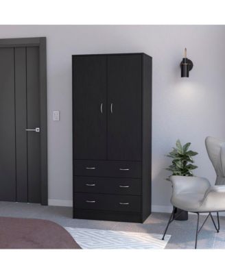 Ramey Armoire Bedroom Storage Organizer with Hanging Rod Three Drawers and Stylish Hardware