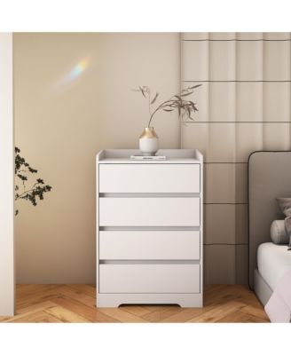 4 Drawer Dresser White 100 Waterproof Modern Wooden Cabinet Sturdy Frame for Bedroom Living Room Office