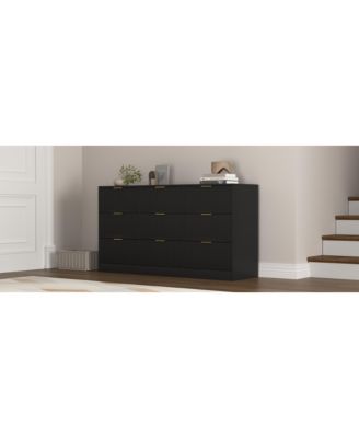 Large 9 Drawer Dresser 63-Inch-Wide Wood with Gold Handles for Bedroom Storage