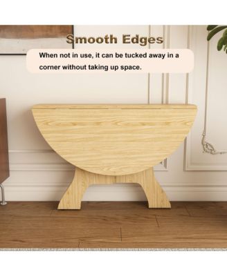 Folding Dining Table, Round MDF Drop Leaf Table for 2–4 People, for Kitchen, Balcony, or Small Apartments