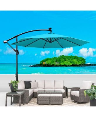 10 Ft Solar Powered LED Waterproof Outdoor Umbrella with Crank and Cross Base