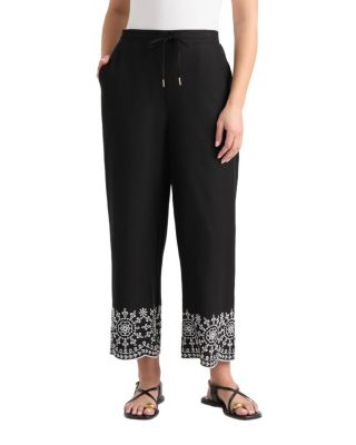 Women's Pull-On Cropped Pant with Embroidered Hem