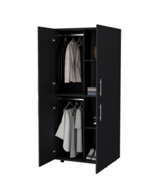 Hazel Armoire Melamine with Two Doors Four Shelves and Two Clothes Hanging Bars Bedroom Storage Organizer