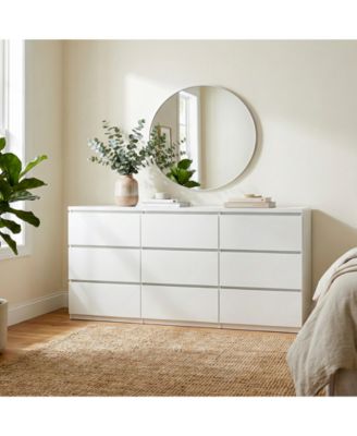 Modern 9 Drawer Dresser No Handle Design 63-Inch-Wide Matte Wood.