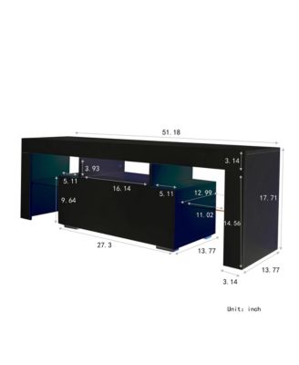 Led Tv Stand for 55 Inch TV, 51.18" Entertainment Center with Glass Shelves and Storage Drawer for Living Room and Bedroom