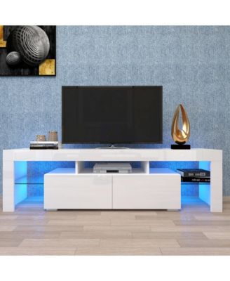 Led Tv Stand for 55 Inch TV, 51.18" Entertainment Center with Glass Shelves and Storage Drawer for Living Room and Bedroom