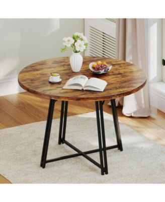 47 Inch Dining Table for 4-6 People Round Kitchen Table with Cross Base