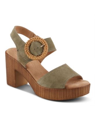 Women's Gamona Ankle-Strap Heeled Sandal with Decorative Buckle - Cork Chunky High Heel