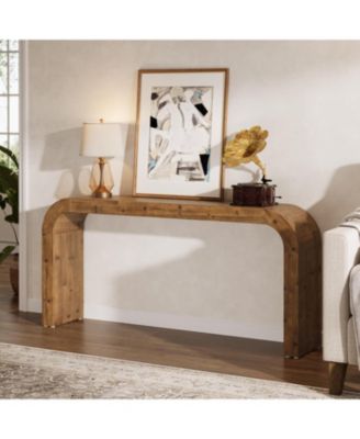 Solid Wood TV Stand, 70.87-Inch Farmhouse Sofa Table with Waterfall Curved Corners for Hallway