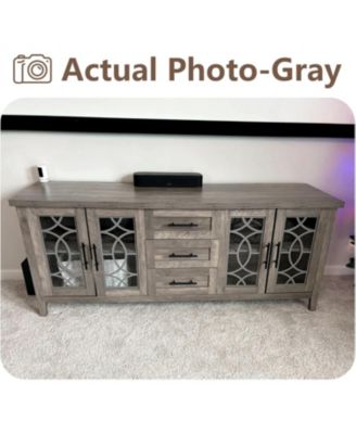 Farmhouse TV Stand with Glass Door for 70" TVs, Mid Century Modern Entertainment Center with Storage & Two Door Media Console