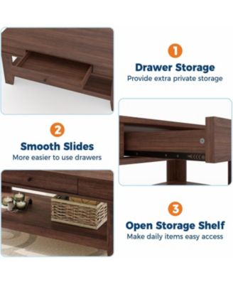 Light Wood Coffee Table with Drawer, 472" Center Table with Storage Shelf, Rustic Coffee Tables Long Living Room Furniture, Sturdy and Easy