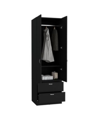 76inch Armoire with 2 Drawers Double Door Cabinet 1 Shelf Hanging Rod
