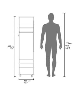 63inch Cluster Armoire with Mirror 3 Shelves Casters Hanging Rod
