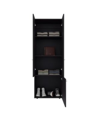 Wenge Tolleson 3 Door Tall Wardrobe Armoire 4 Shelves Hanging Rod Freestanding Storage