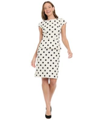 Women's Polka Dot Peplum Boat Neck Knee Length Dress