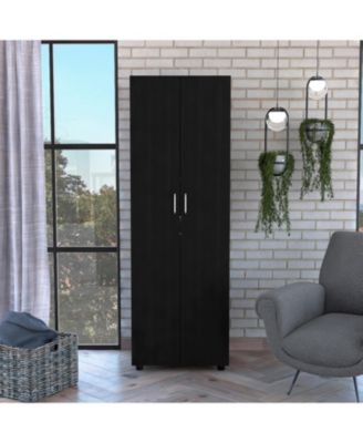 Cluster 63inch Tall Wardrobe with Mirror Three Shelves Casters and Hanging Rod Bedroom Clothes Storage Cabinet Organizer