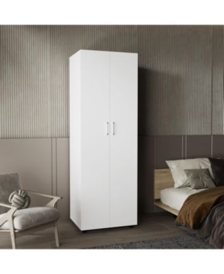 Armoire with Double Door Two Interior Shelves Metal Rod and Easy Assembly for Bedroom Storage Organizer