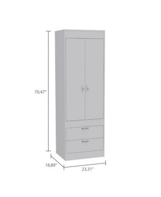 Armoire with Large Double Door Cabinet Two Bottom Drawers and Hanging Rod Bedroom Storage Organizer