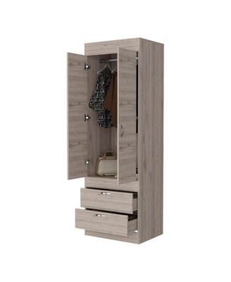 Armoire One Large Cabinet Two Drawers Bedroom Storage Organizer with Hanging Rod