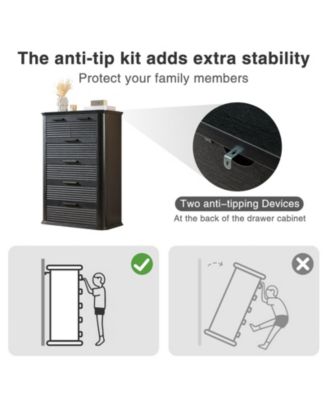 6 Drawers Dresser Modern Curved Profile Wood Fluted Storage Organizer 45 inch Tall for Bedroom Living Room Entryway