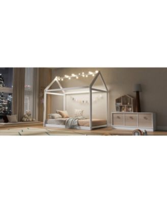Wooden House Bed Pine Wood MDF Low Height Safe For Kids