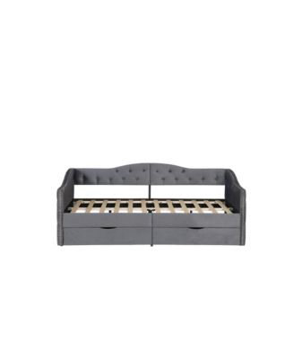 Upholstered Daybed With 2 Storage Drawers USB Ports Grey No Box Spring Needed