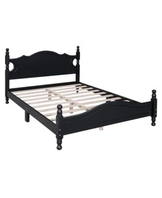 Retro Wood Platform Bed Pine MDF Plywood 10 Slats No Box Spring