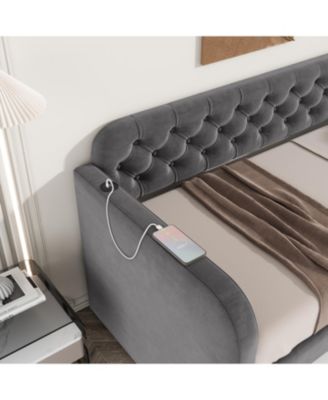 Upholstered Daybed With Trundle And USB Charging Dark No Box Spring