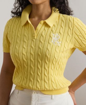 Plus Size Cable-Knit Cotton Polo Sweater