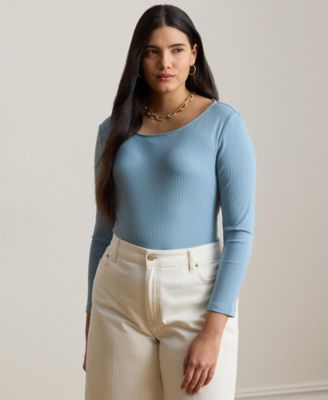 Plus Size Rib-Knit Boatneck T-Shirt