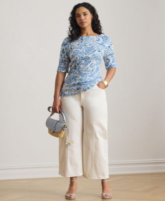 Plus Size Paisley Stretch Boatneck T-Shirt