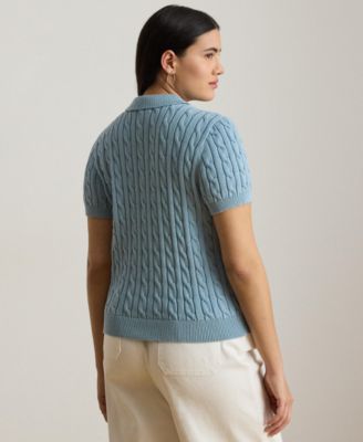 Plus Size Cable-Knit Cotton Polo Sweater